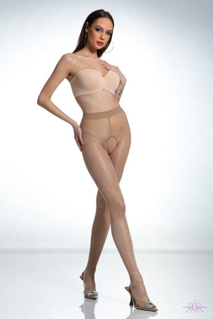 Amour Gloss Crotchless Beige Tights