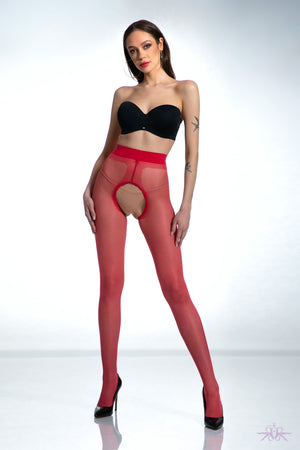 Amour Gloss Crotchless Red Tights
