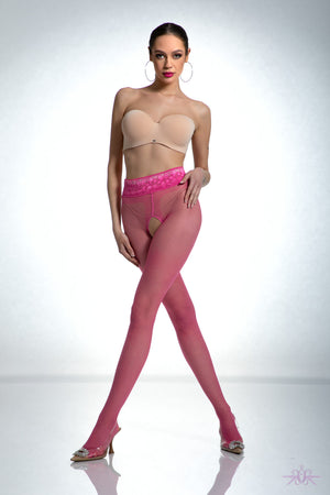 Amour Pink Lace Crotchless Tights