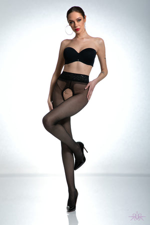 Amour Black Lace Crotchless Tights