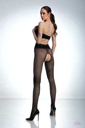 Amour Black Lace Crotchless Tights