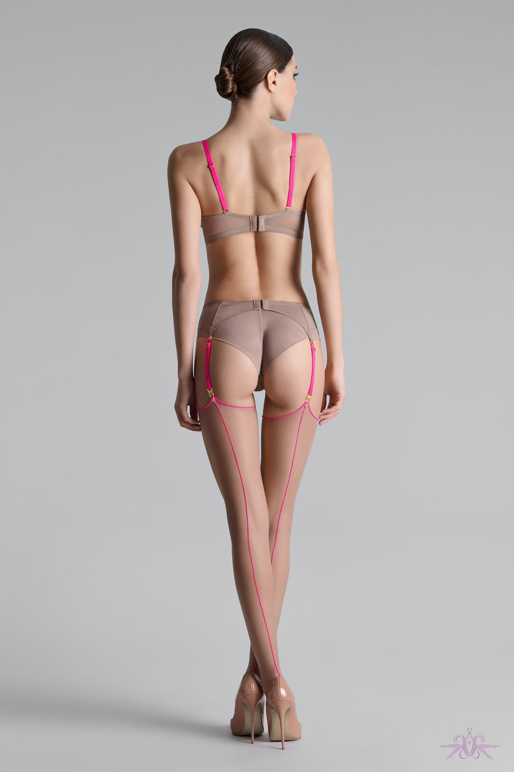 Maison Close Sheer Cut and Curled Ginger/Neon Pink Stockings