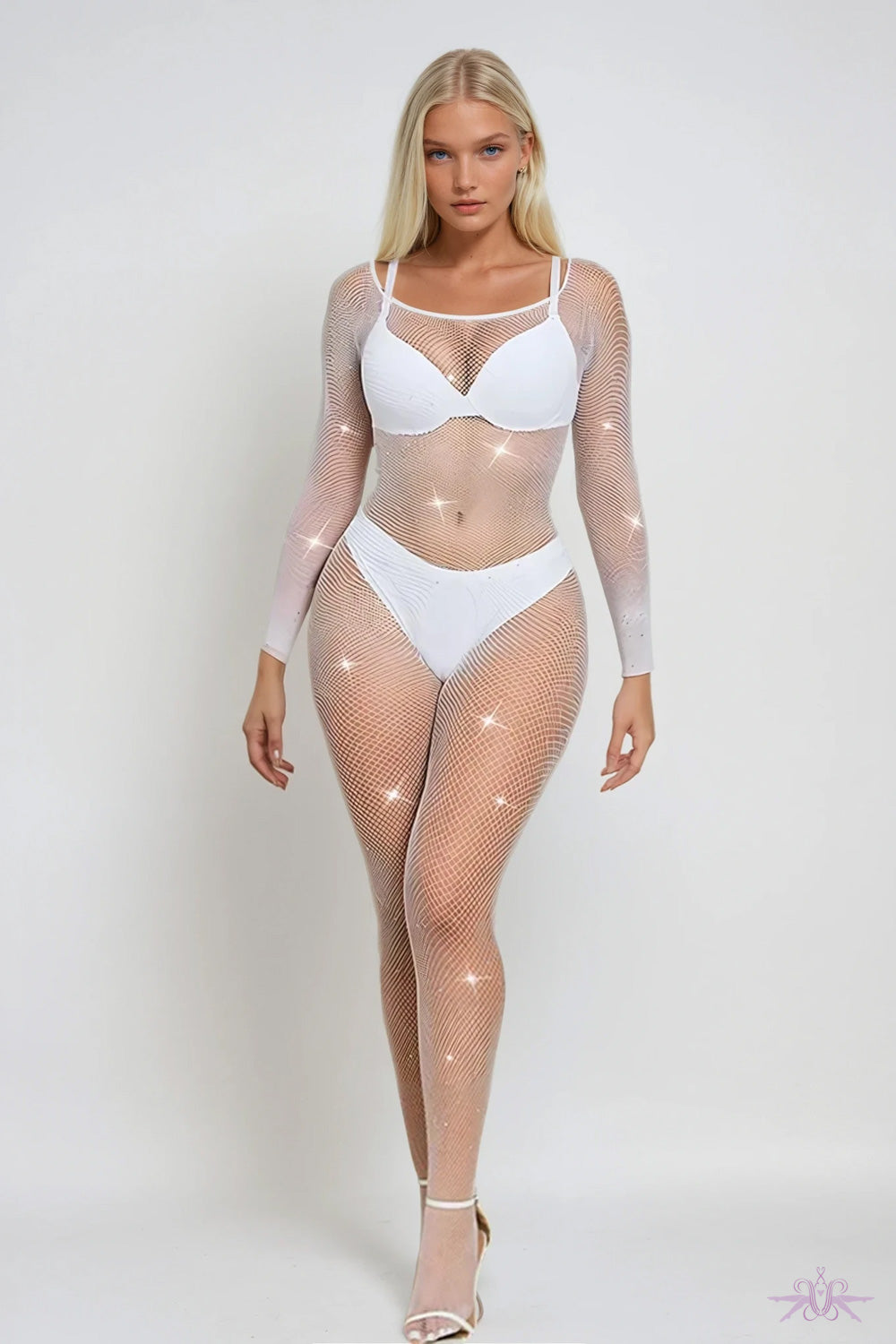 YesX White Sparkle Fishnet Bodystocking