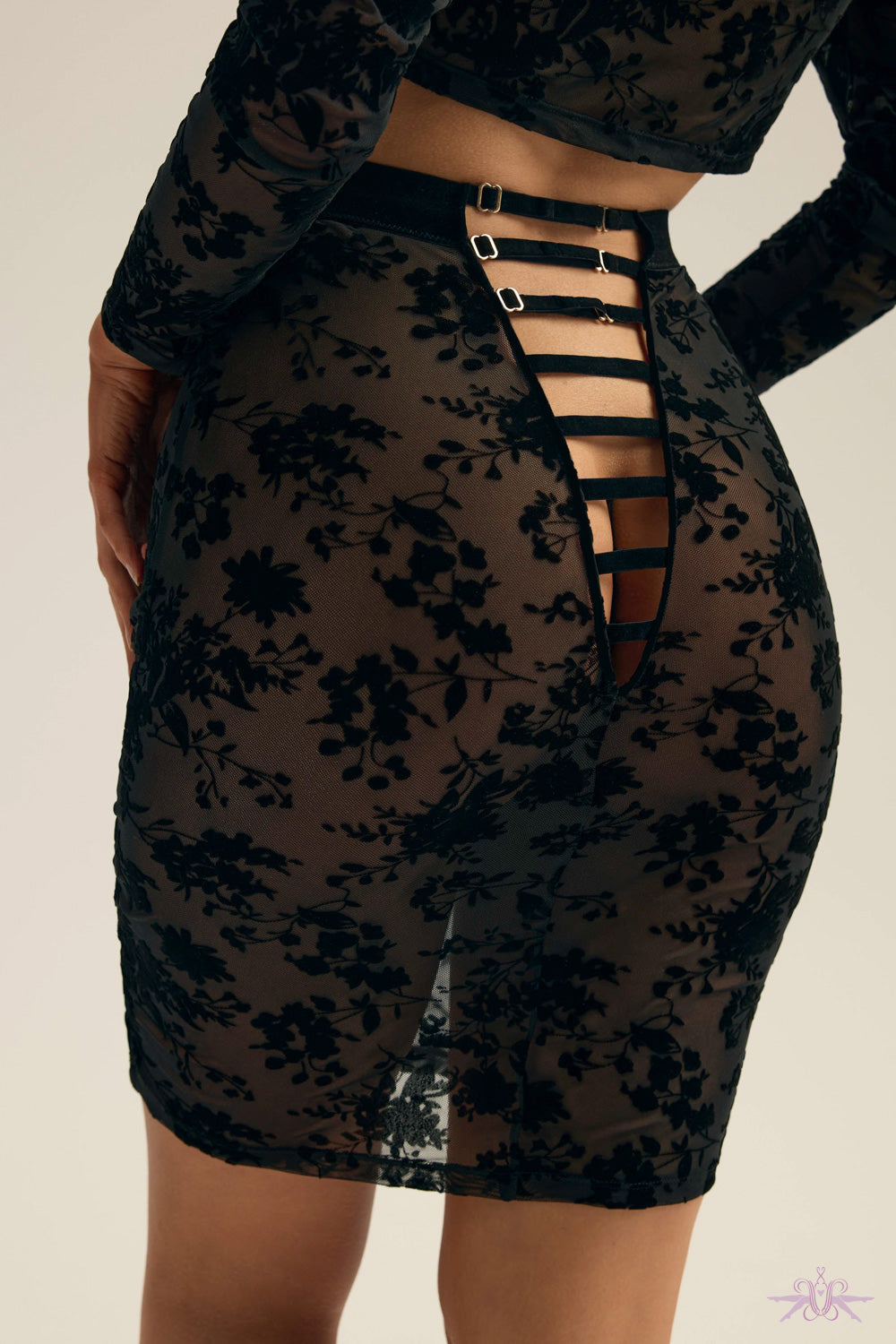 Esotiq Black Floral Velvet Skirt