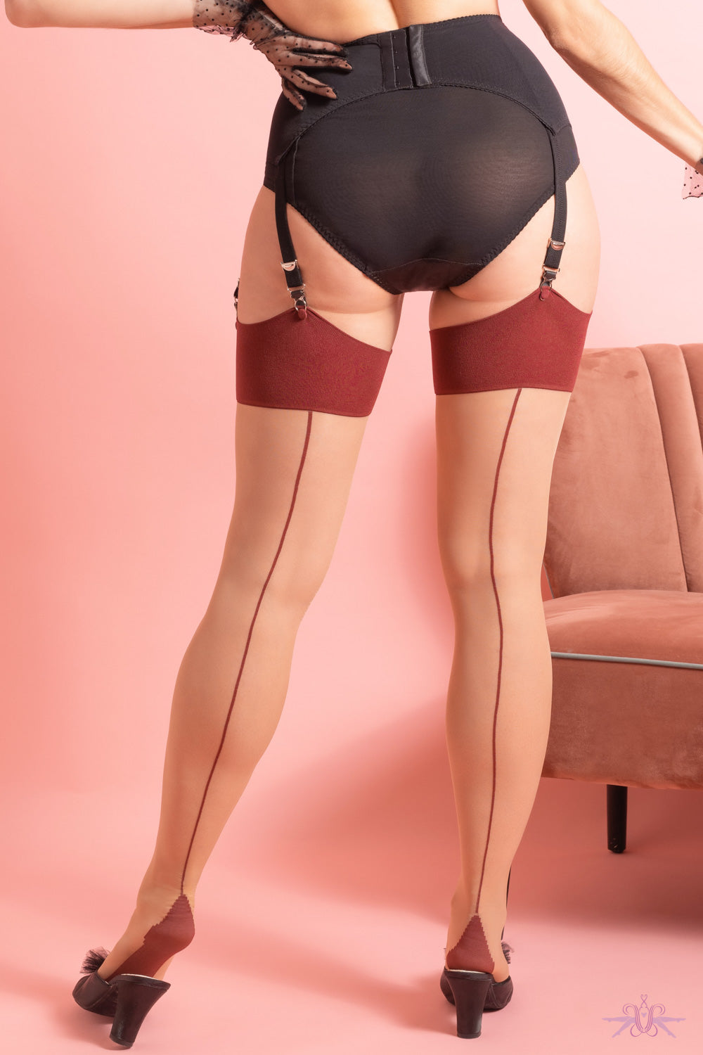 What Katie Did Contrast Nude/Claret Seamed Stockings