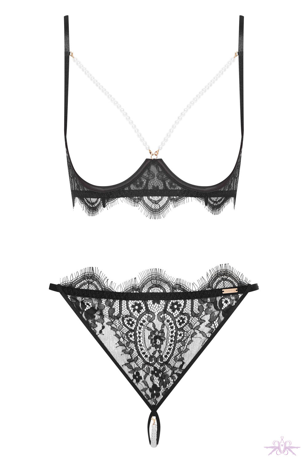 Esotiq Sensual Black Open Two Piece Set