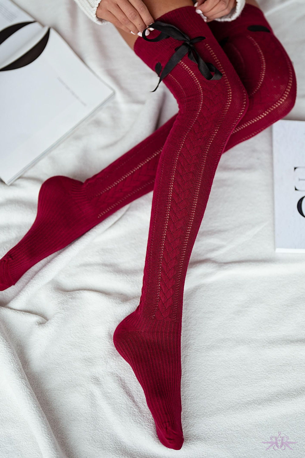 Marilyn Openwork Overknees With Ribbon