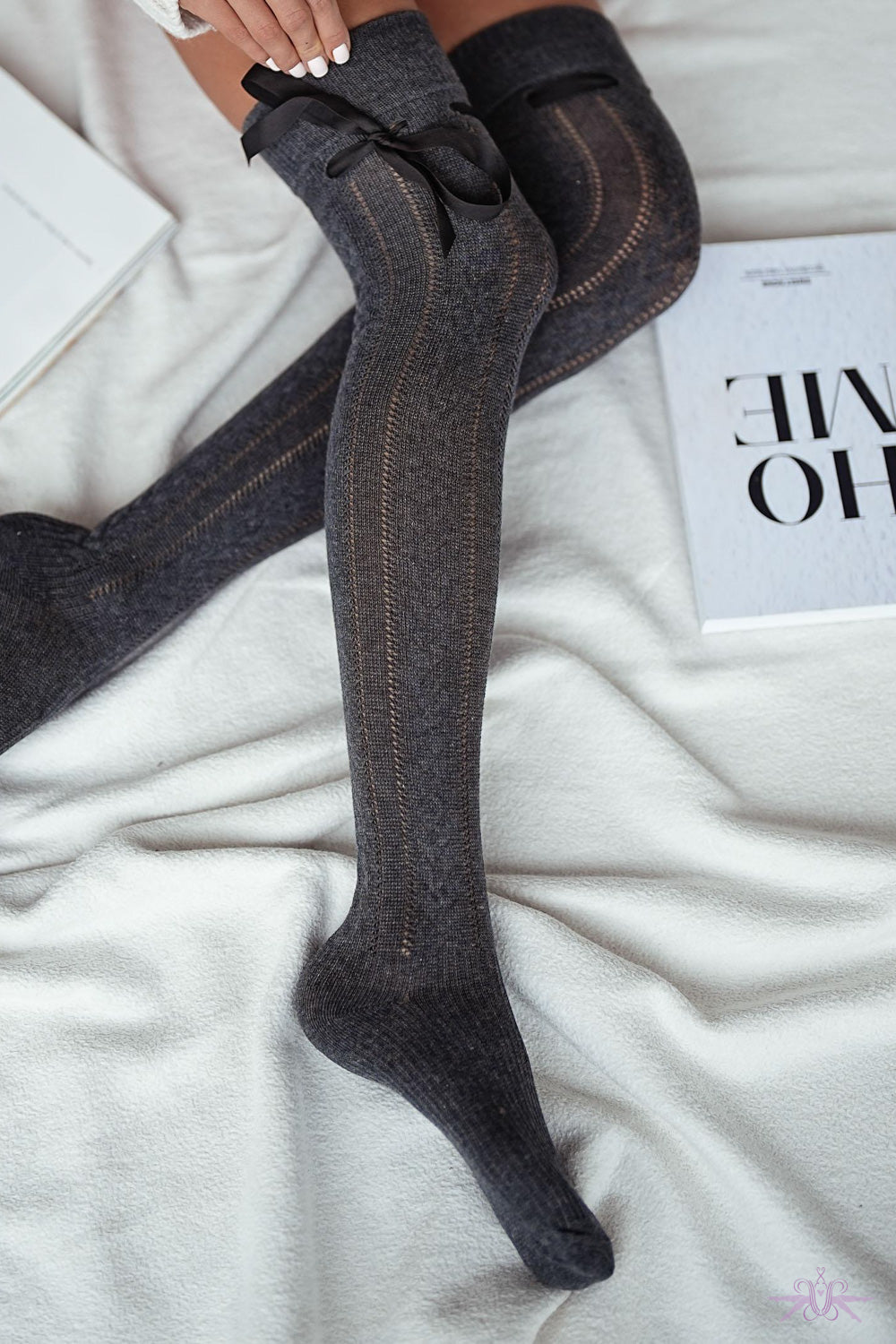 Marilyn Openwork Overknees With Ribbon