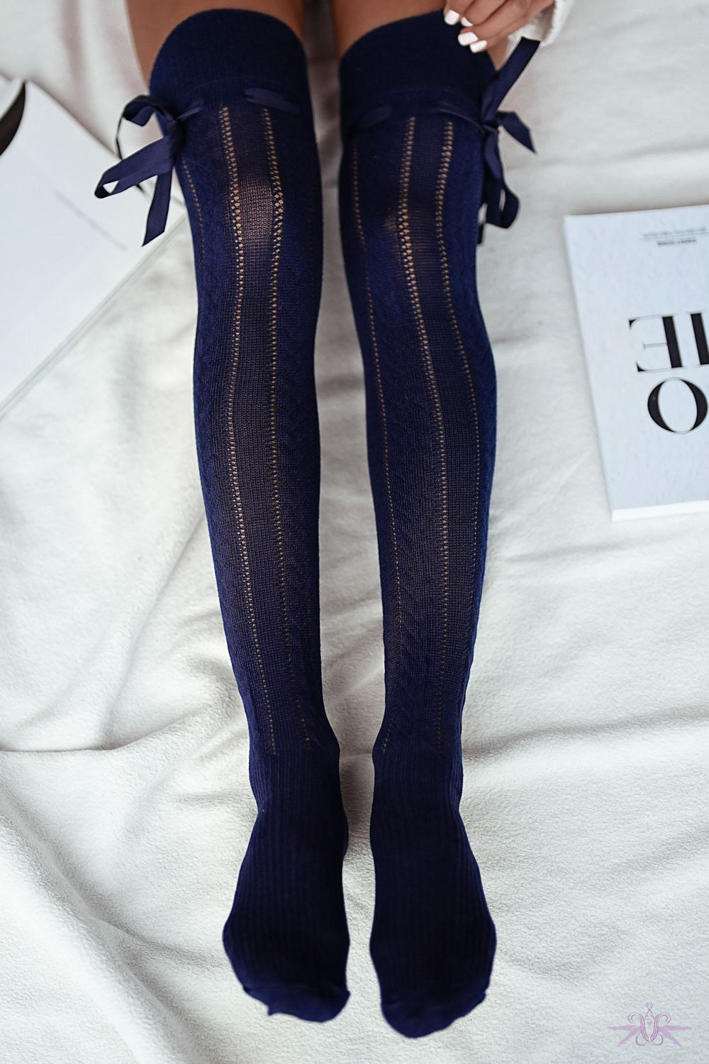Marilyn Openwork Overknees With Ribbon