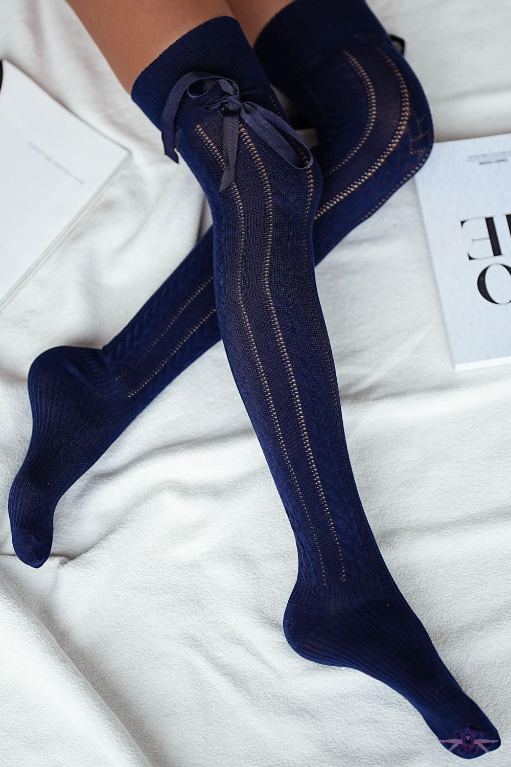 Marilyn Openwork Overknees With Ribbon