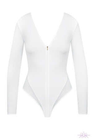 Maison Close Pure Tentation Long Sleeved White Thong Body