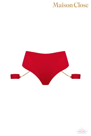 Maison Close Tapage Nocturne Red Openable High Waist Thong with Cuffs
