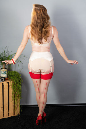 What Katie Did Contrast Nude/Red Seamed Stockings - Mayfair Stockings
