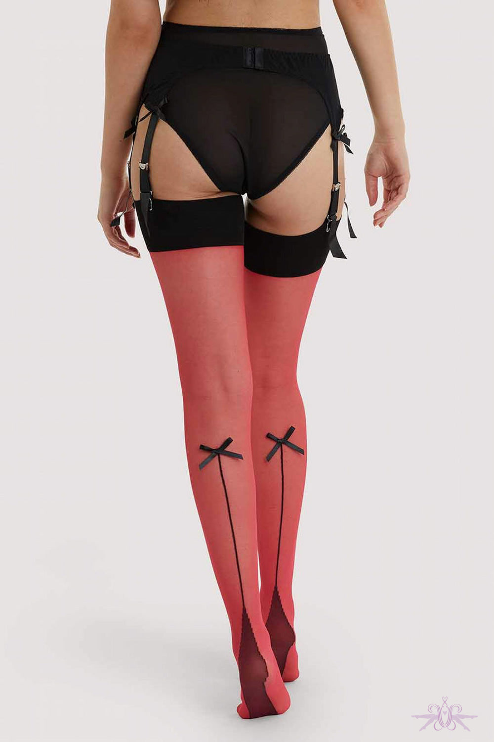 Playful Promises Red Bow Seamed Stockings