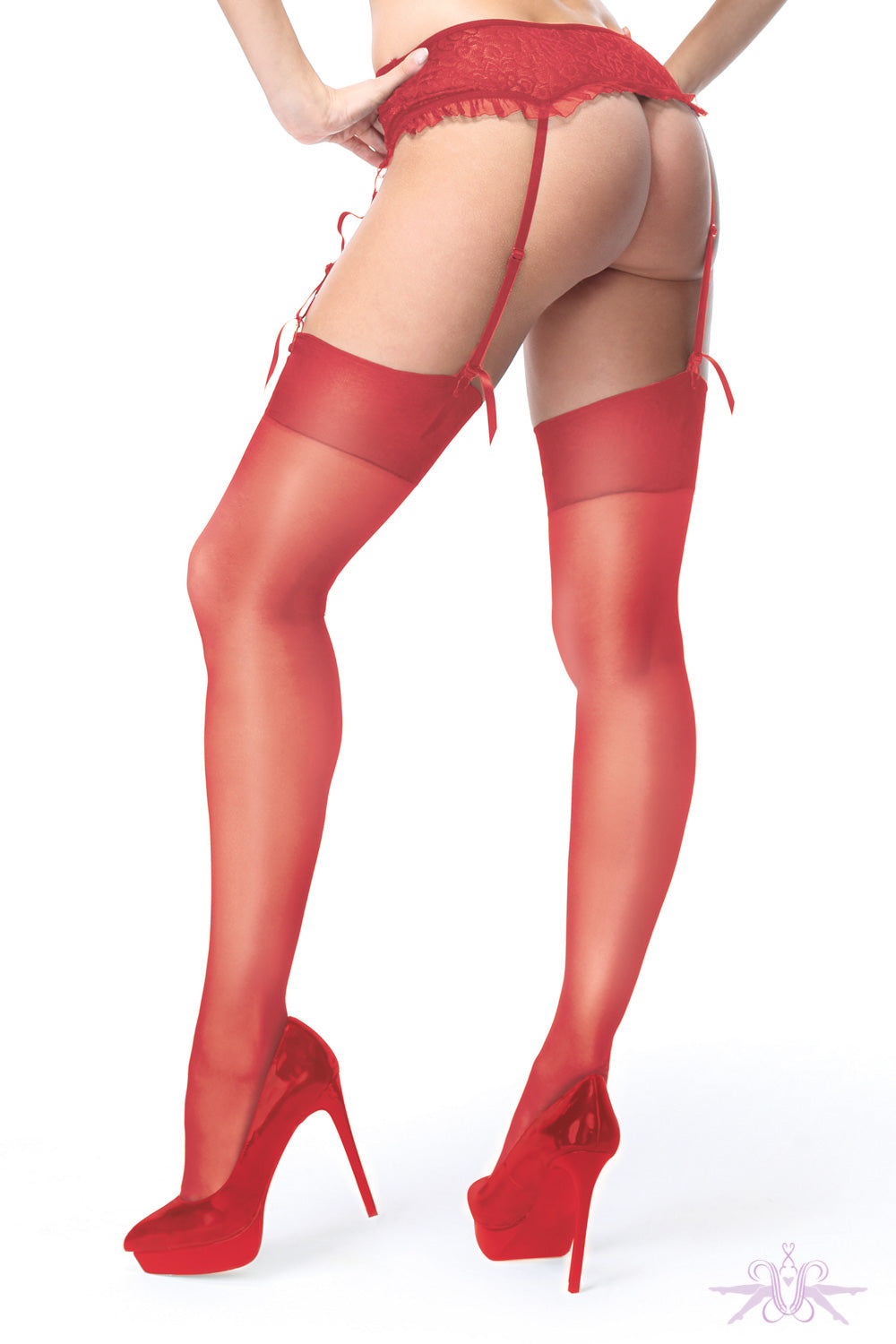 MissO Shiny 15 Denier Red Stockings - Mayfair Stockings