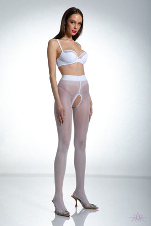 Amour Gloss Crotchless White Tights