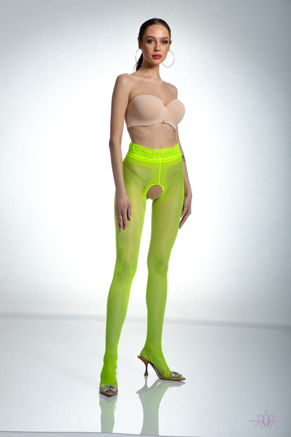 Amour Yellow Lace Crotchless Tights