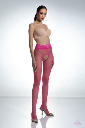 Amour Pink Lace Crotchless Tights