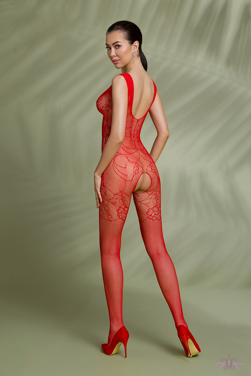 Passion Eco Red Baroque Open Bodystocking