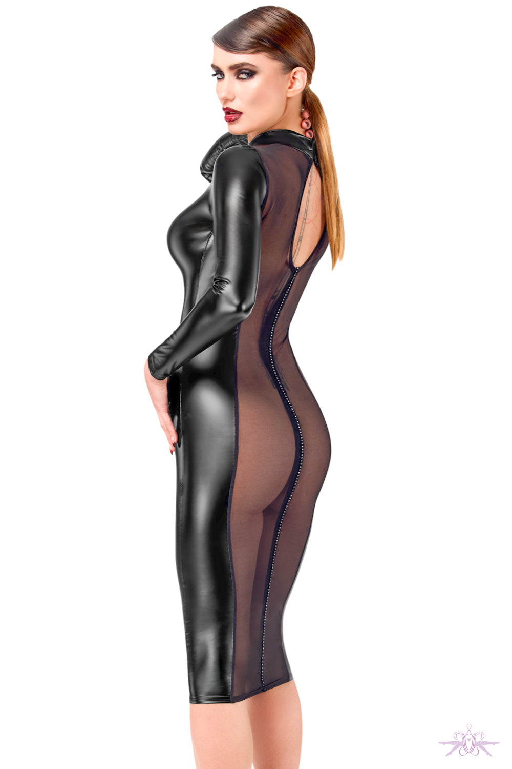 Noir Handmade Luxuria Crystal Back Sheer Midi Dress