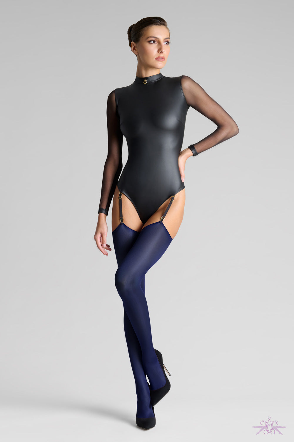 Maison Close 40D Navy Semi-Opaque Cut and Curled Stockings
