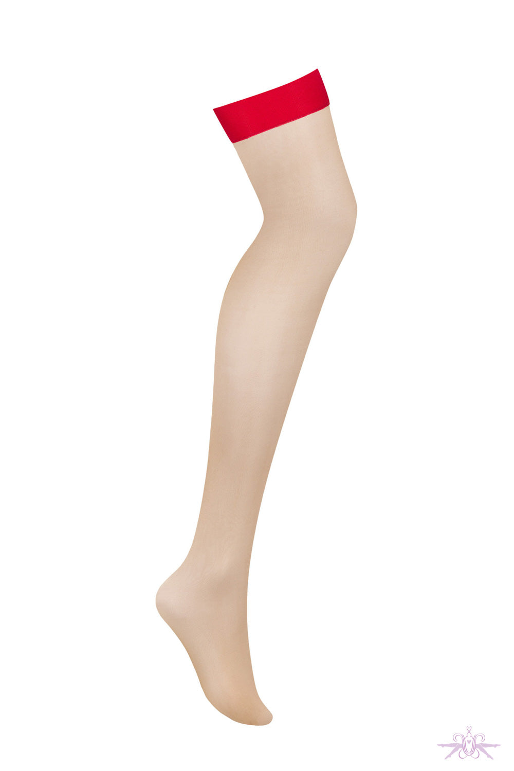 Obsessive Narrow Top Nude/Red Stockings at Mayfair Stockings Boutique