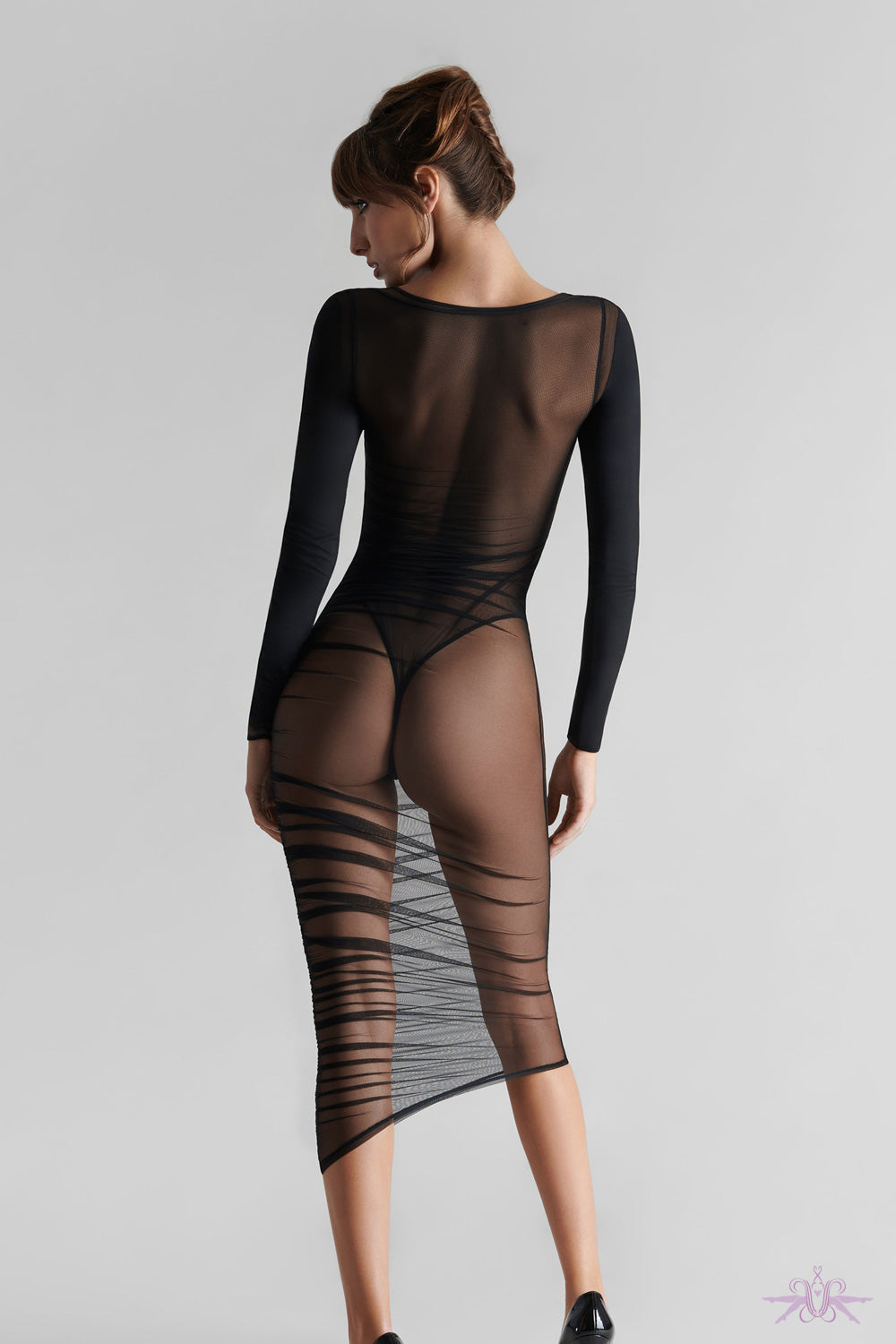 Maison Close Nuit Fauve Long Sleeved Sheer Midi Dress