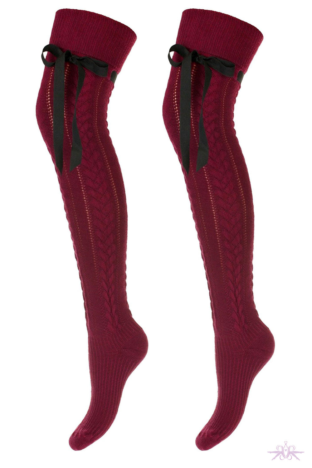 Marilyn Openwork Overknees With Ribbon