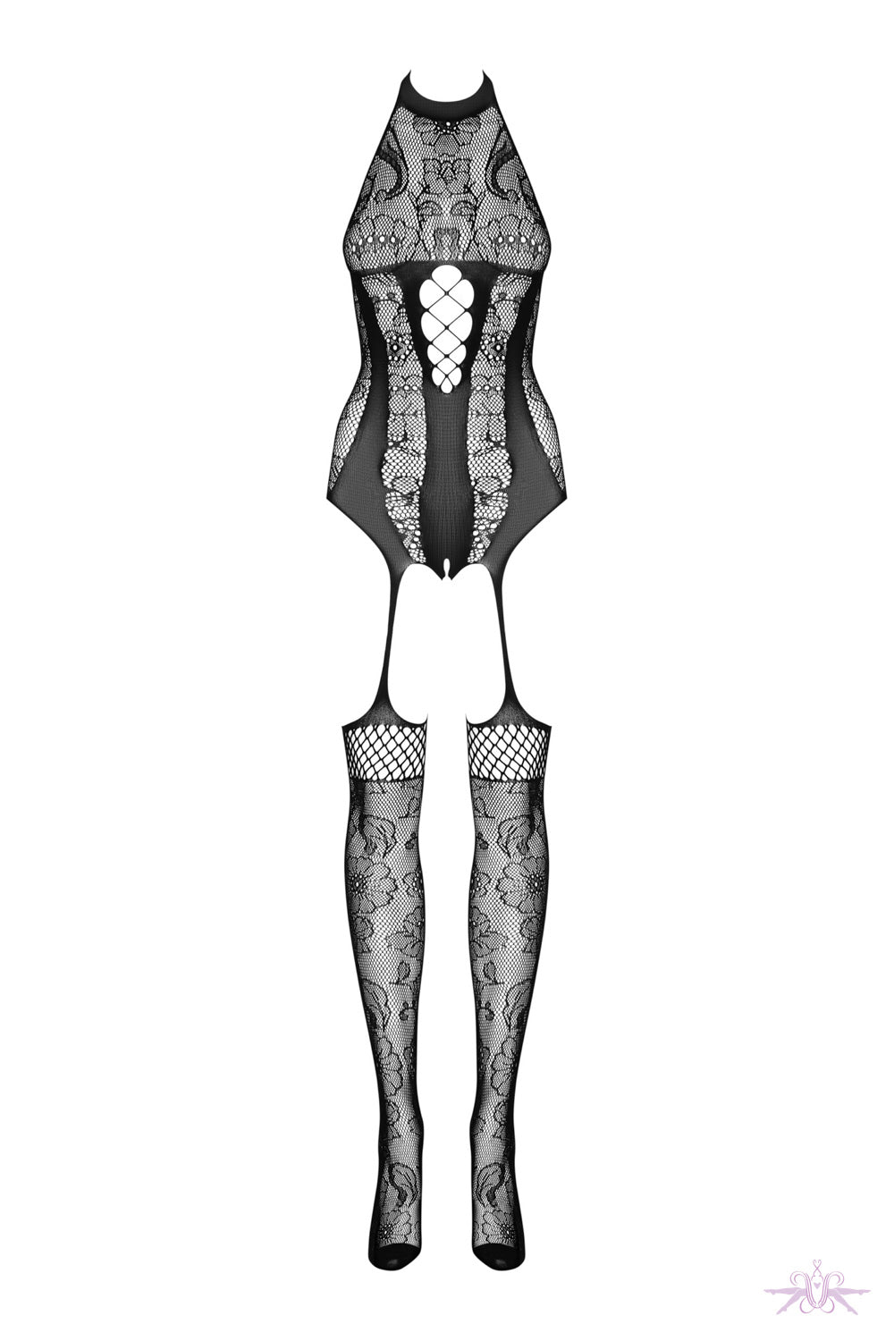 Obsessive Black Floral Faux Bodystocking