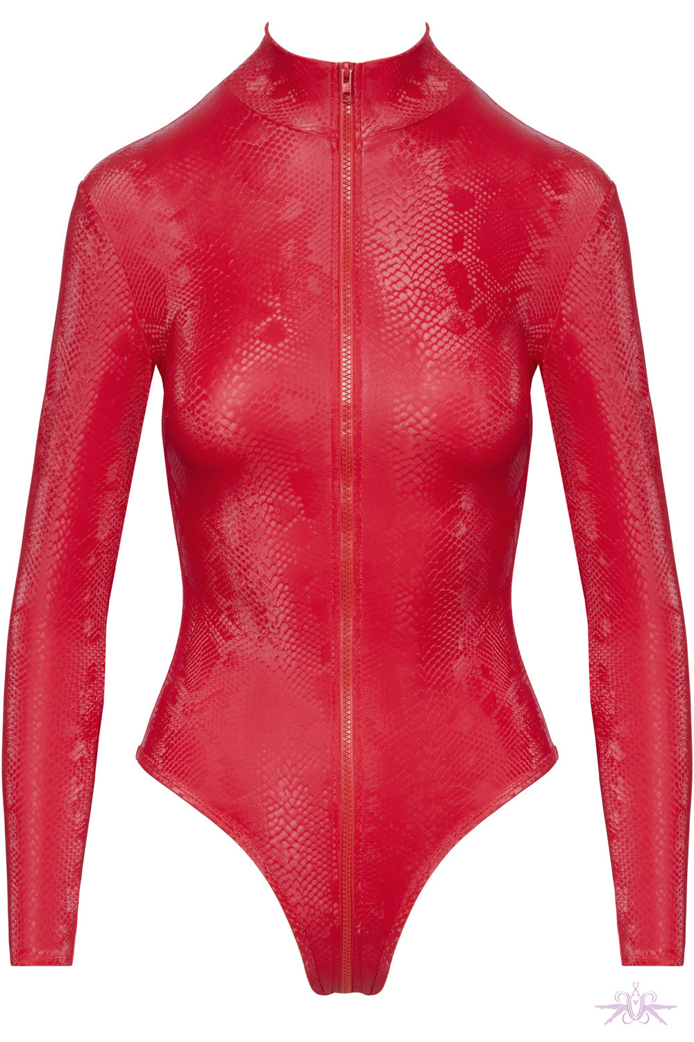 Cottelli Red Long Sleeved Snake Effect Open Bodysuit