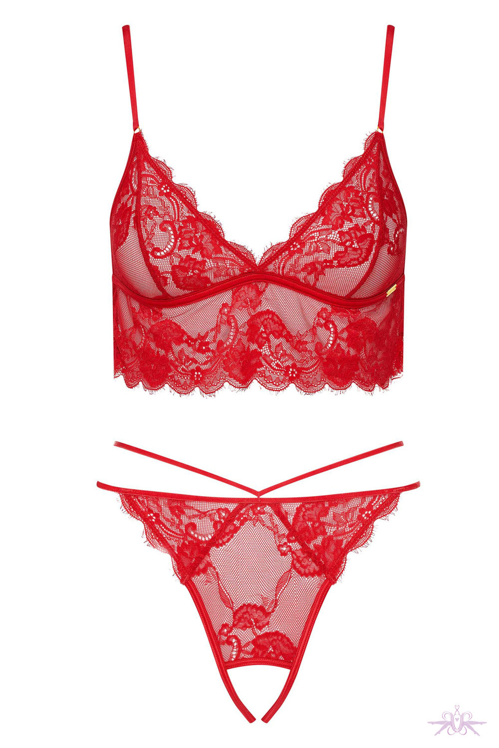 Esotiq Sensual Red Risky Open Two Piece Set