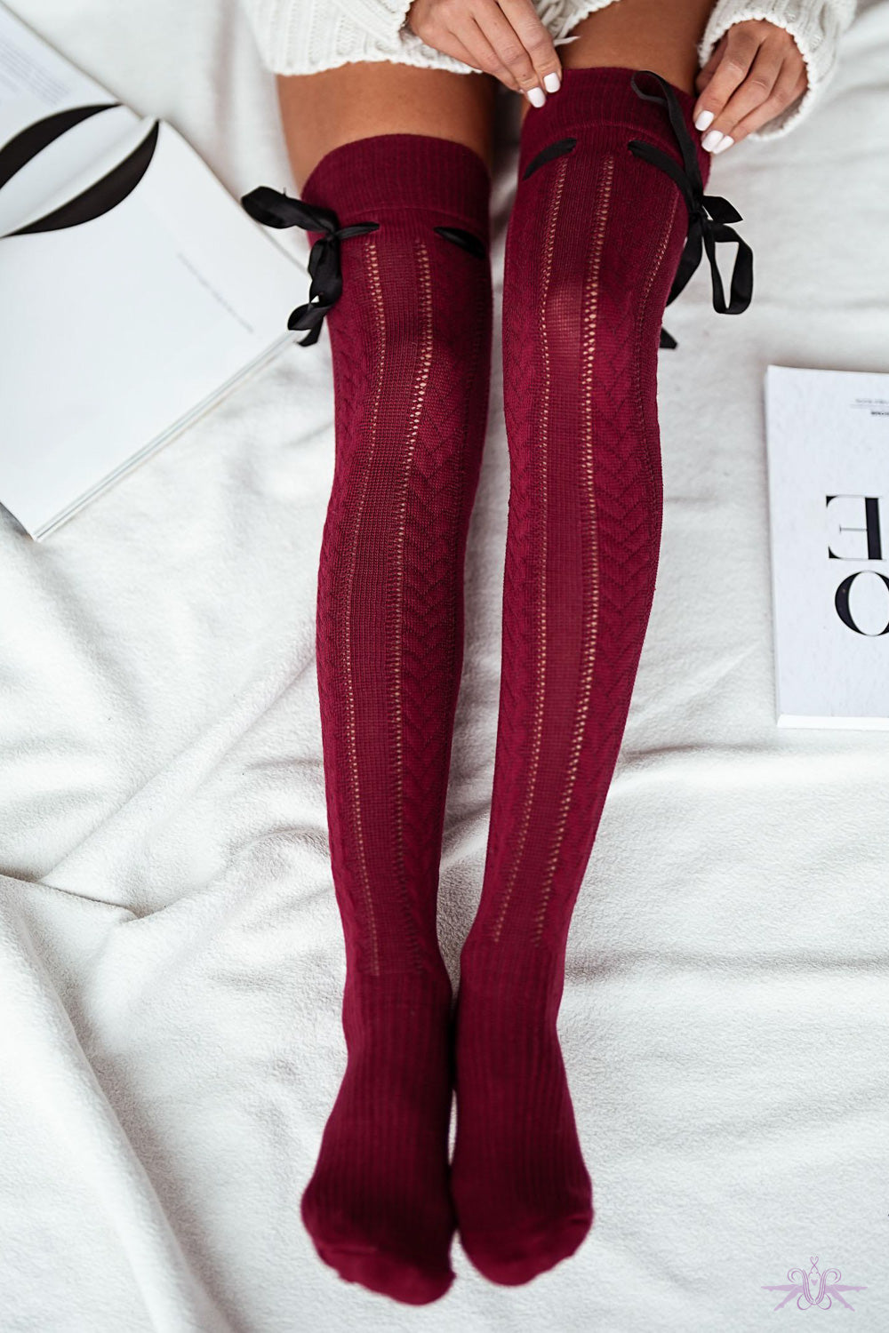 Marilyn Openwork Overknees With Ribbon