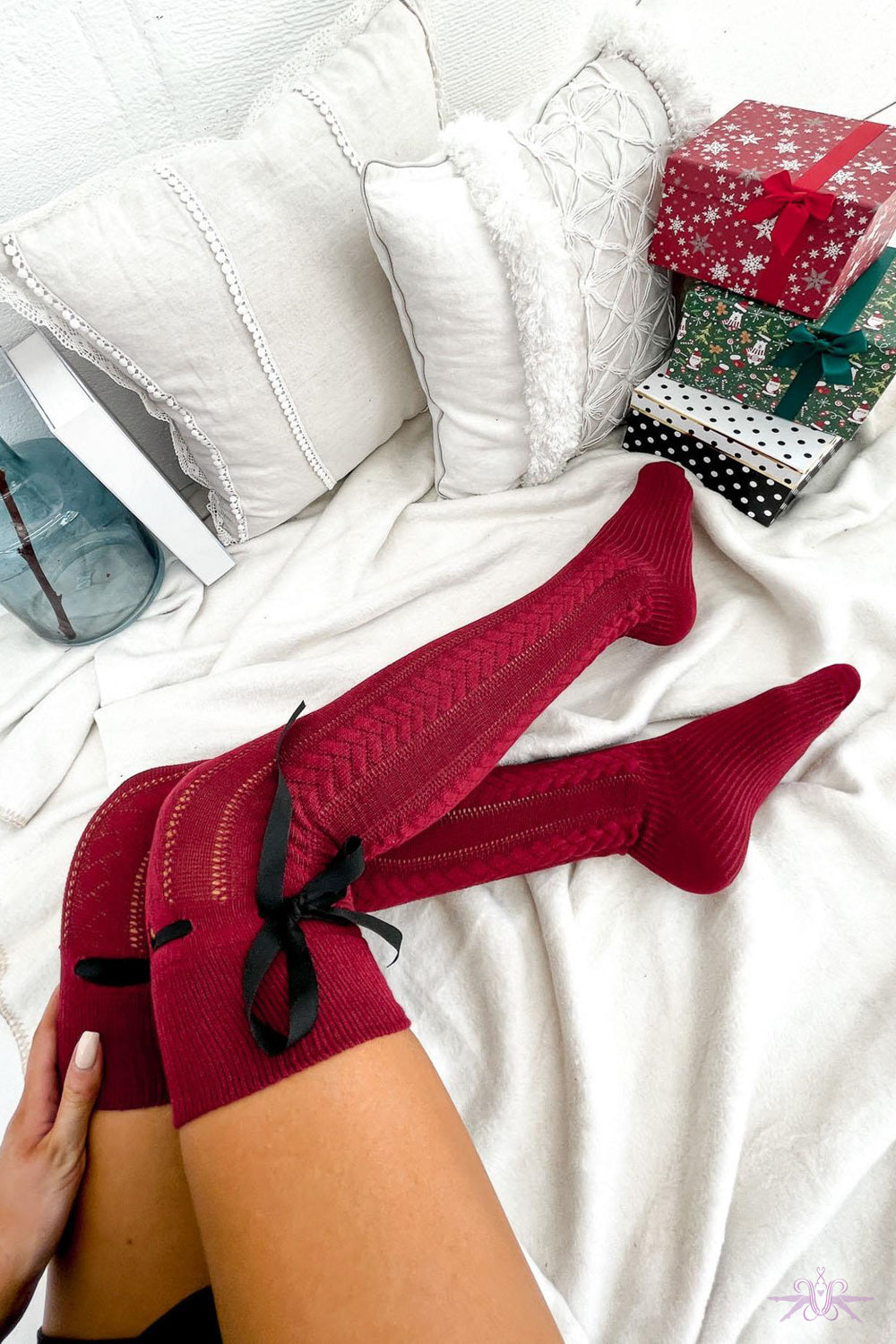 Marilyn Openwork Overknees With Ribbon