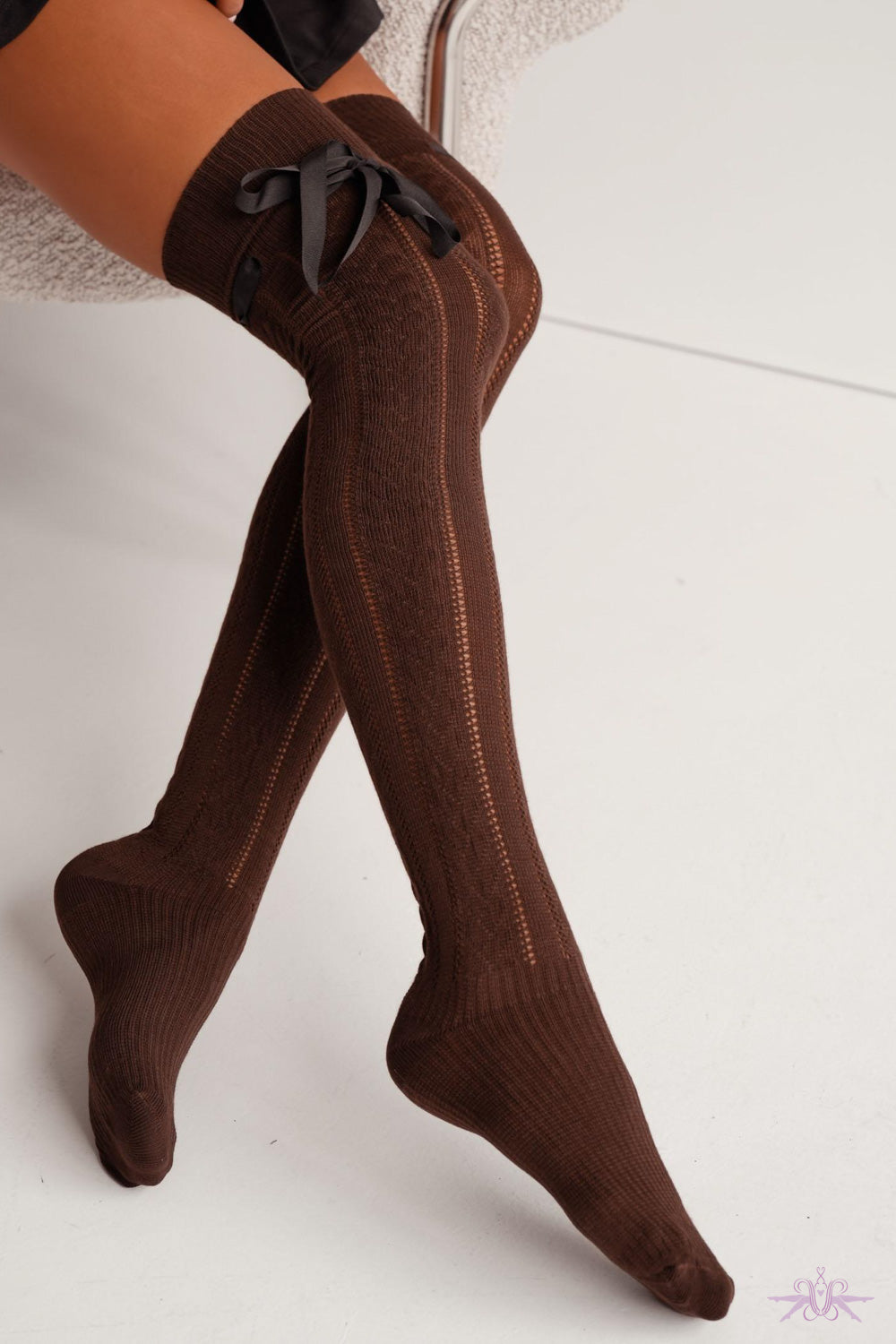 Marilyn Openwork Overknees With Ribbon