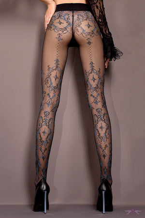 Ballerina Black and Blue Floral Tights - Mayfair Stockings