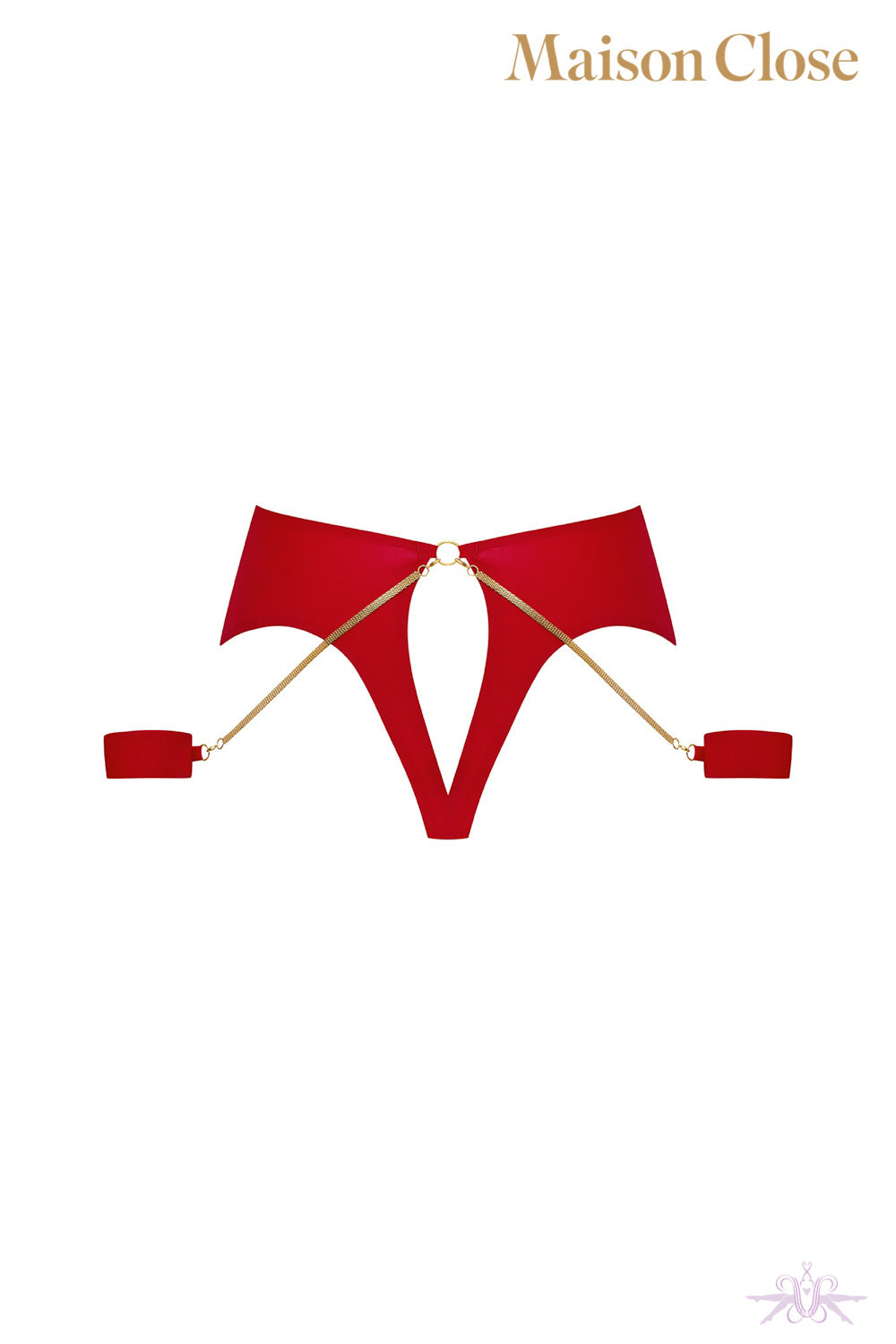 Maison Close Tapage Nocturne Red Openable High Waist Thong with Cuffs