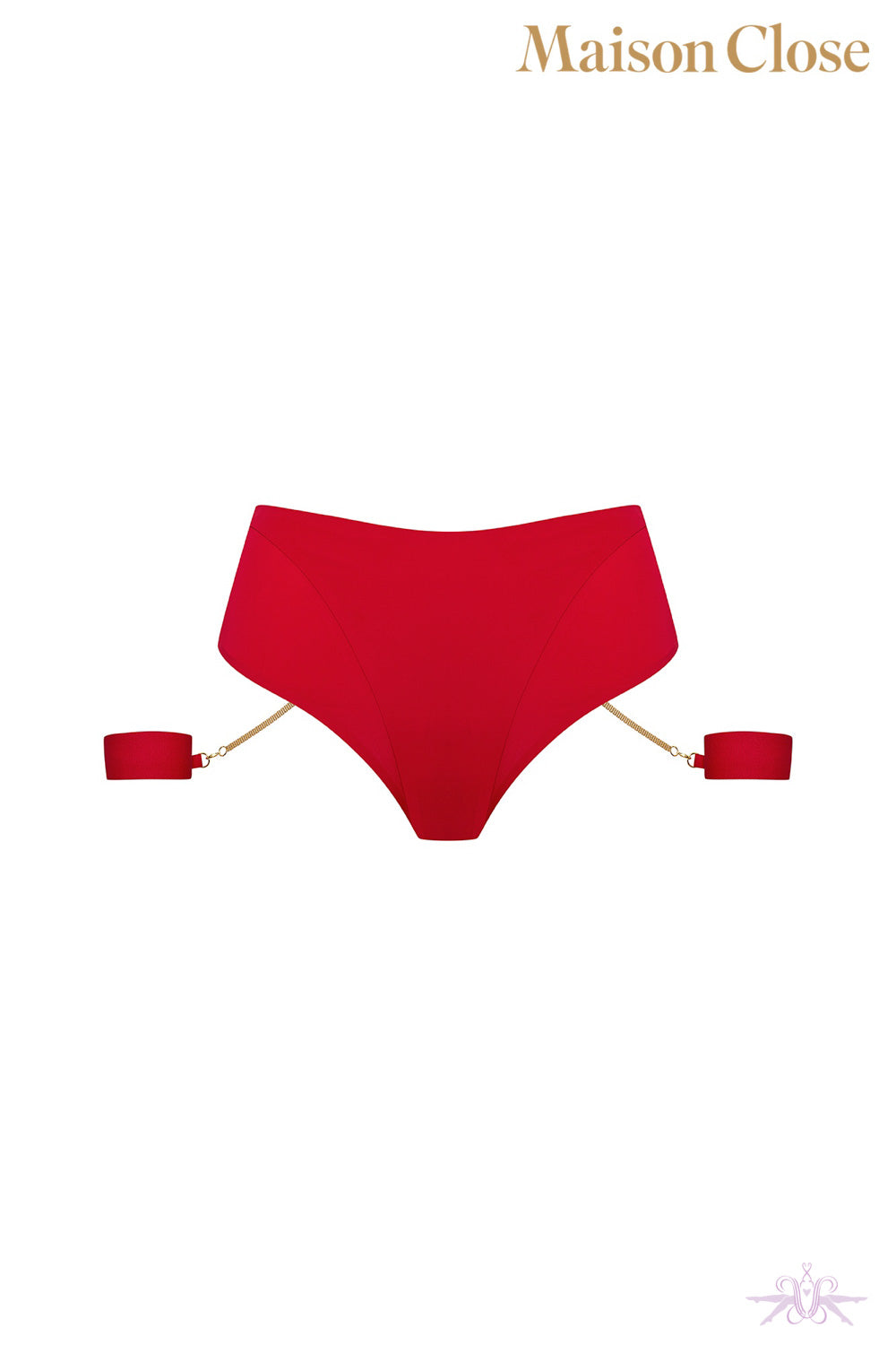 Maison Close Tapage Nocturne Red Openable High Waist Thong with Cuffs