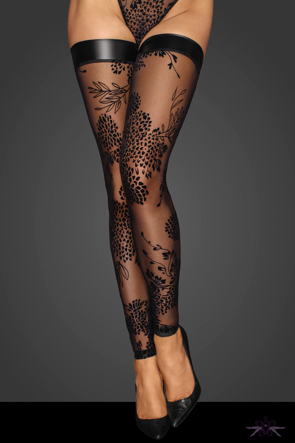 Noir Handmade Fabulous Floral Tulle Footless Hold Ups
