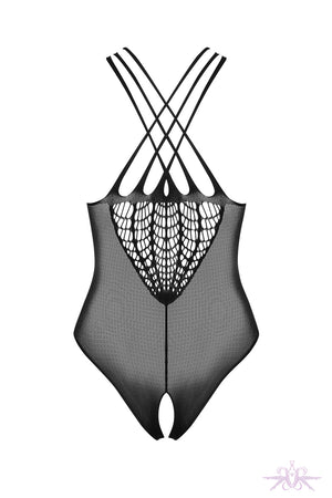 Obsessive Black Open Knit Bodysuit - Mayfair Stockings