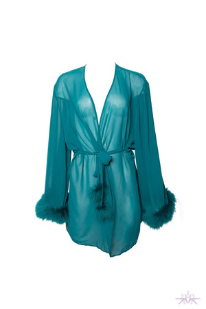 Bettie Page Feather Trim Teal Robe