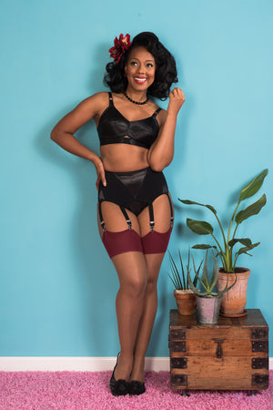 What Katie Did Contrast Nutmeg/Claret Seamed Stockings