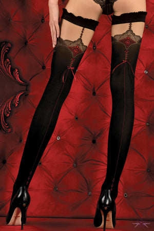 Ballerina Red Seamed Black Opaque Hold Ups - Mayfair Stockings
