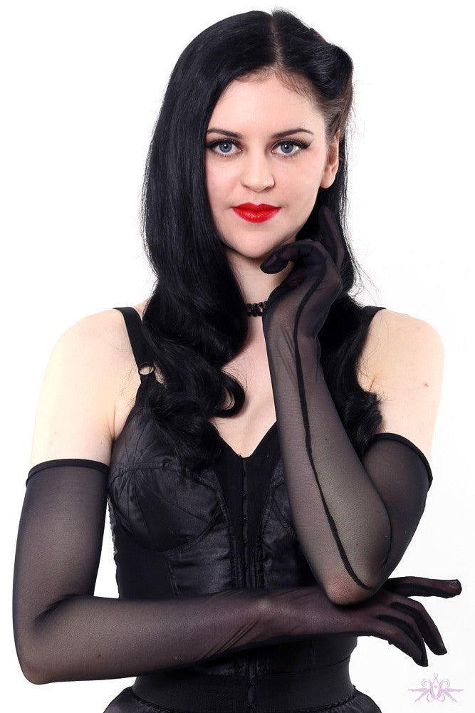 What Katie Did Long Sheer Black Gloves - Mayfair Stockings