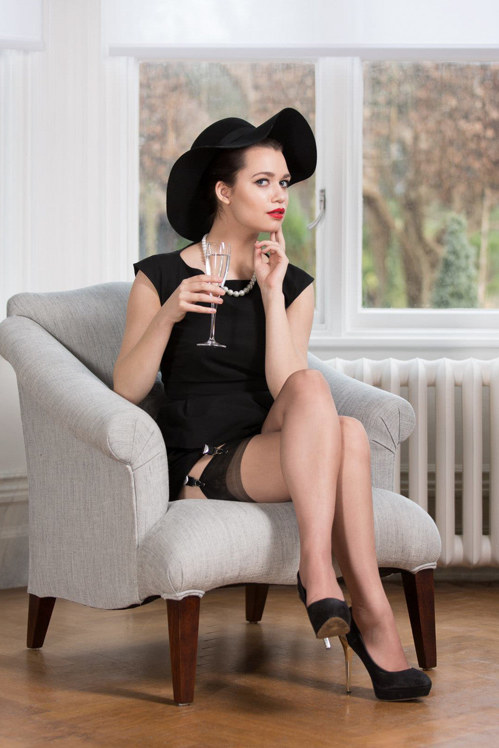 Gio Reinforced Heel and Toe Contrast Nylon Stockings - Mayfair Stockings