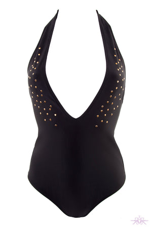 Peek & Beau Black & Bronze Stud Swimsuit - Mayfair Stockings
